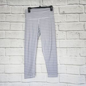 DYI Gray White Striped Capri Workout Leggings Size Womens Large High Rise USA